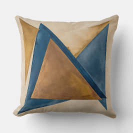Coussin or taché cuivre et triangle bleu abstrait