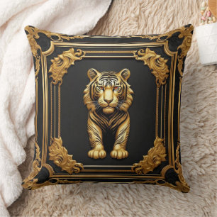 Coussin Or tigre et cadre ornemental noir