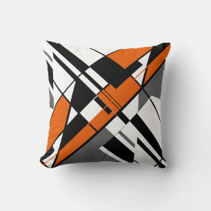 Coussin Orange, Blanc, Gris, Noir Diagonal Abstrait