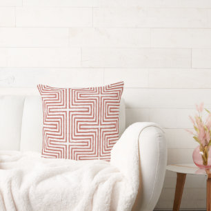 Coussin orange blanc Tribal Maze Boue tissu Motif Africain