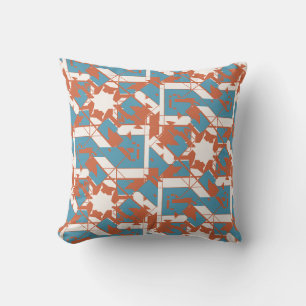 Coussin Orange Bleu Méditerranéen Mosaïque Dentelée