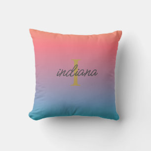 Coussin Orange Bleu Ombré Monogramme Script