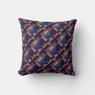 Coussin Orange Blue Rust Navy Diagonal Rows Art Design