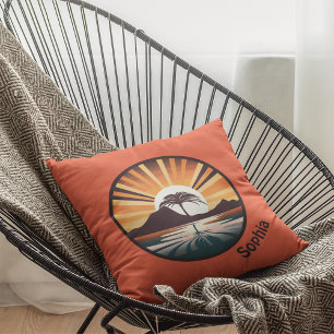 Coussin Orange Brown Sun Ray Palm Tree Jeu d'oreiller