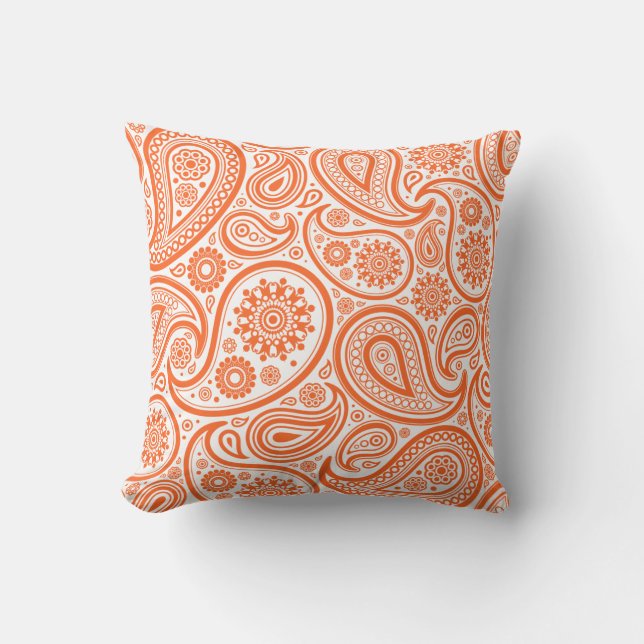 Coussin orange de motif de Paisley Flora (Recto)