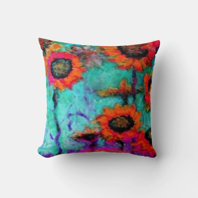 Coussin orange de turquoise de tournesols par (Recto)