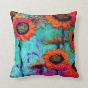 Coussin orange de turquoise de tournesols par