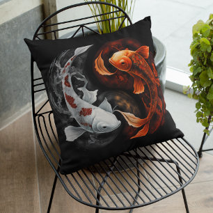 Coussin Orange Et Blanc Lucky Koi Poisson Japon Art