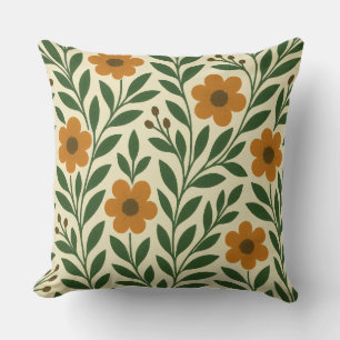 Coussin Orange et fleurs vertes Lancer l'oreiller