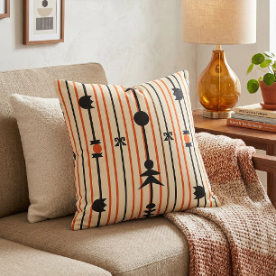 Coussin Orange et Noir Géométrique Moderne de milieu du XX