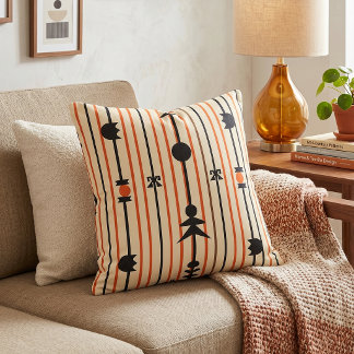 Coussin Orange et Noir Géométrique Moderne de milieu du XX