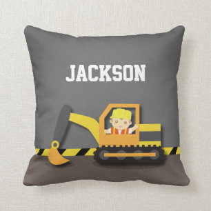 Coussin Orange Excavatrice Construction Décoration de cham