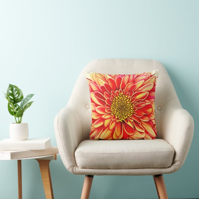 Coussin Orange géant et fleurs d'aster jaune doré (Chaise)
