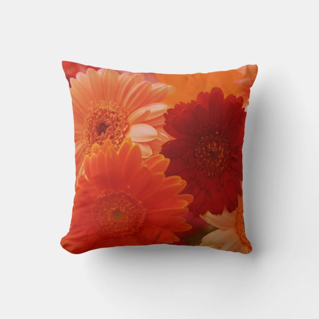 Coussin Orange Gerbera Daisy Couleur Fleur Jeu d'Oreiller (Recto)