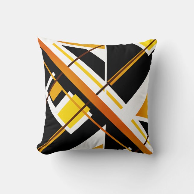 Coussin Orange Jaune Blanc Mosaïque Diagonale Abstraite (Recto)