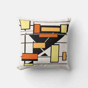 Coussin Orange jaune noir sur formes géométriques blanc ca