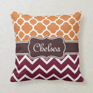 Coussin Orange Lattice Maroon Chevron Motifs Nom Brown