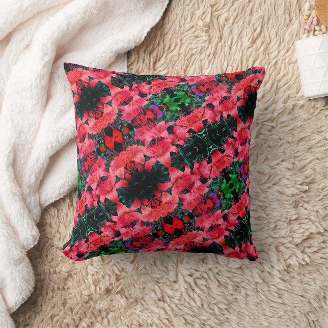 Coussin Orange Lily Flowers Abstrait Art Motif (Couverture)