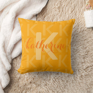 Coussin Orange Monogramme Motif Nom du script Jeter l'orei