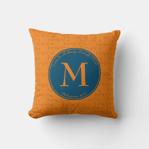 Coussin Orange MONOGRAMME Philippiens 4:13 réversibl