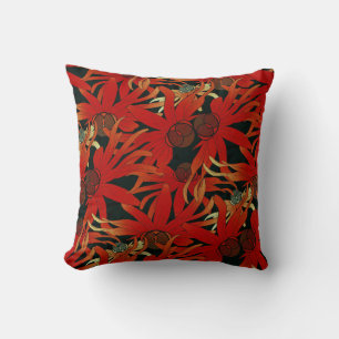 Coussin Orange noir et rouge Gras Abstrait floral élégan
