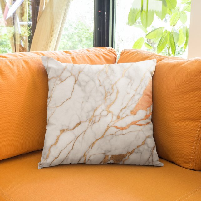 Coussin Orange or tendance et Marbre blanc (Créateur téléchargé)
