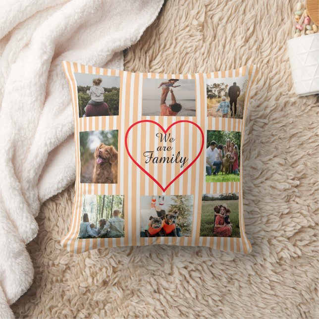 Coussin Orange Striped We Are Family  8 Photo Collage  (Couverture)