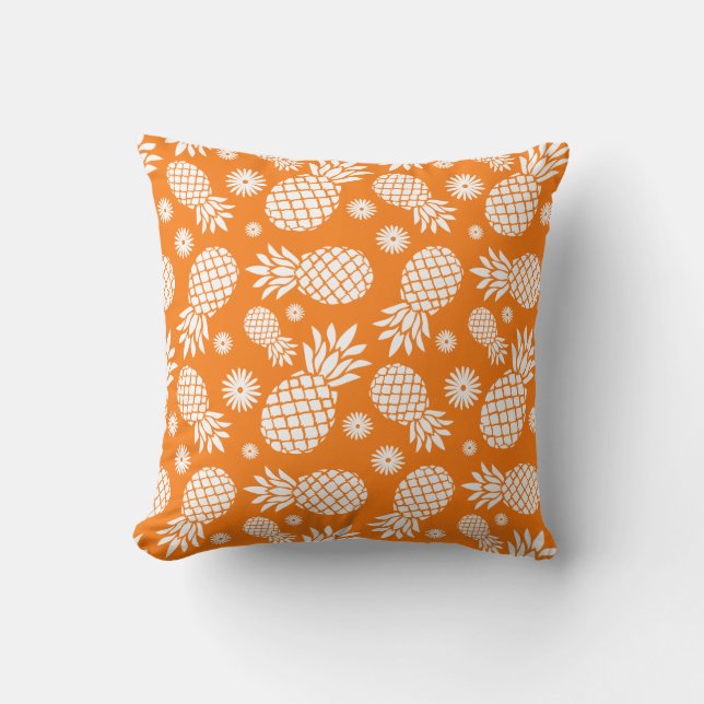 Coussin orange tropical de fleurs graphiques (Recto)