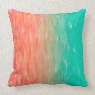 Coussin Orange turquoise d'aquarelle d'Ombre de corail et