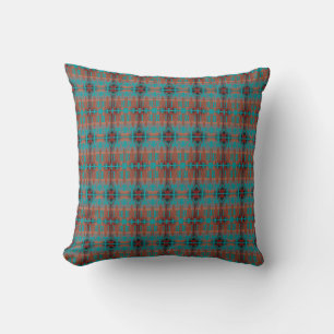 Coussin Orange Turquoise Noir Méditerranée Petites Carreau