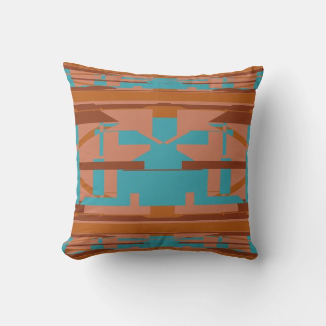 Coussin Orange Turquoise rouille Sud-Ouest Look Abstrait (Recto)