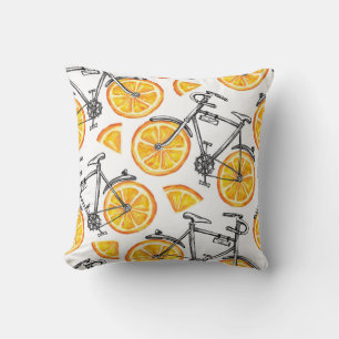 Coussin Oranges à bicyclette : Motif d'été d'aquarelle