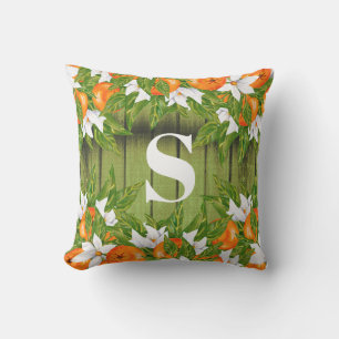 Coussin Oranges Fruit Pays Automne Bois Vert Monogramme