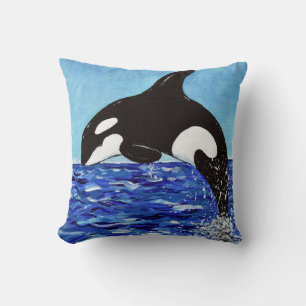Coussin Orca dans la peinture bleue