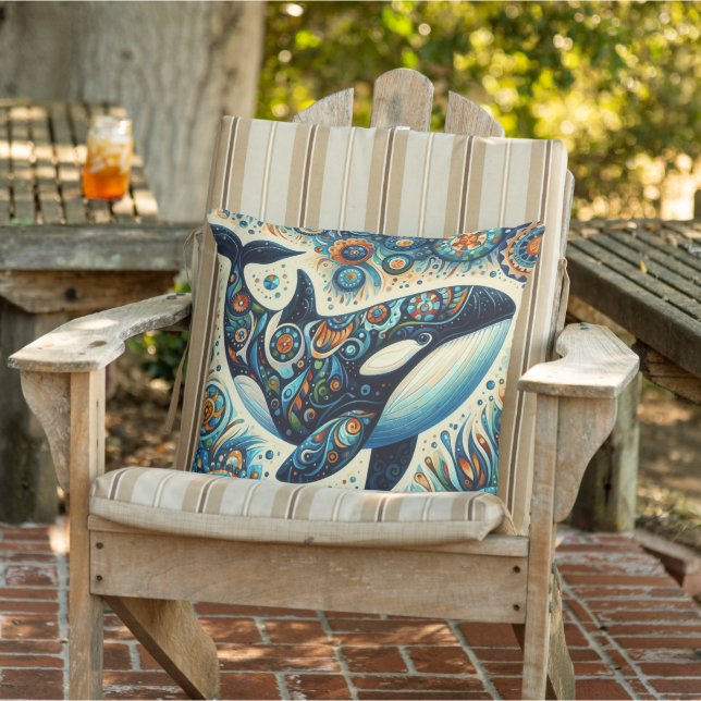 Coussin Orca Killer Whale Floral Whimsical Plage nautique (Chaise)