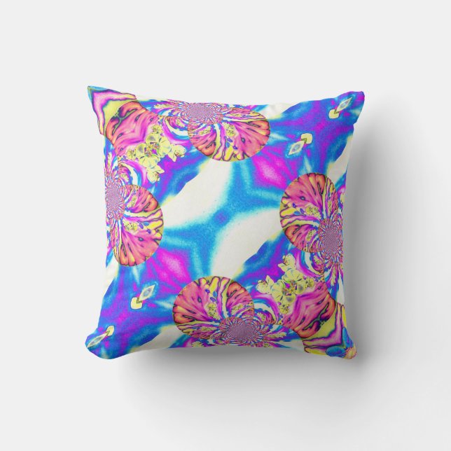 Coussin orchidée Abstraite boho rose orange bleu pourpre (Recto)