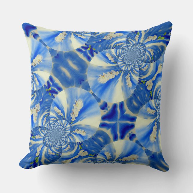 Coussin Orchidée aquarelle peinture, Nuages Mandala (Recto)