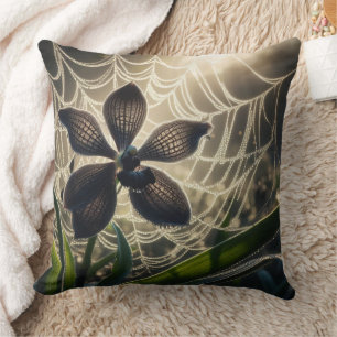 Coussin Orchidée noire Spiderweb Floral