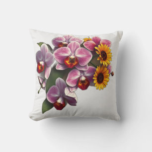 Coussin Orchidées Art nouveau avec tournesols