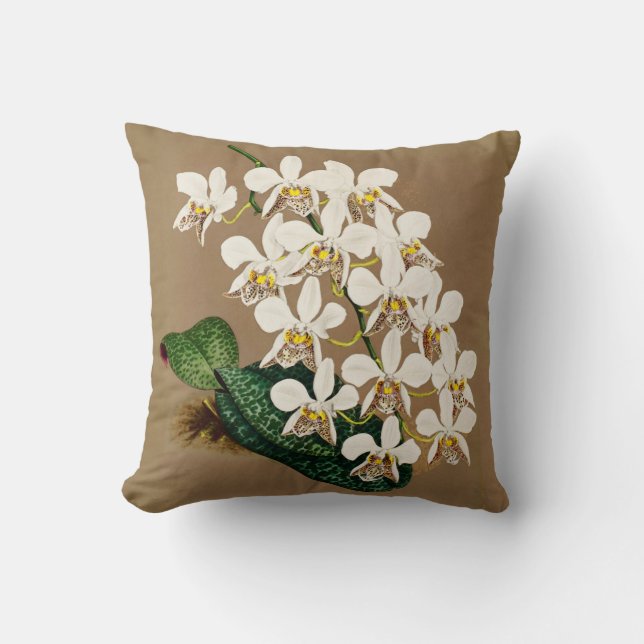 Coussin Orchidées Blanches Impression Botanique, Arrière - (Recto)