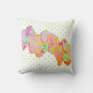 Coussin Orchidées des Caraïbes, fleurs d'aquarelle tropica