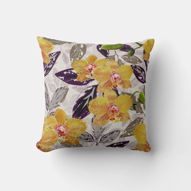 Coussin Orchidées jaunes oranges. (Recto)