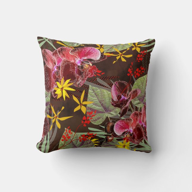 Coussin Orchidées rouges. (Recto)
