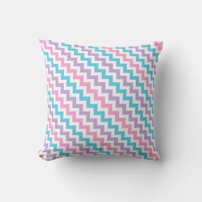 Coussin Oreiller, Rose, Lavande, Chevrons Turquoise (Recto)