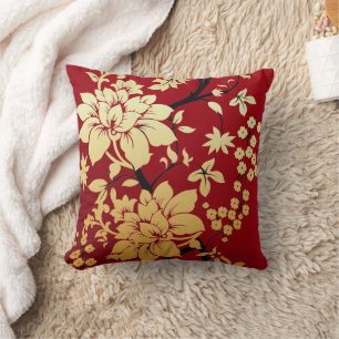 Coussin Oriental Golden Flowers