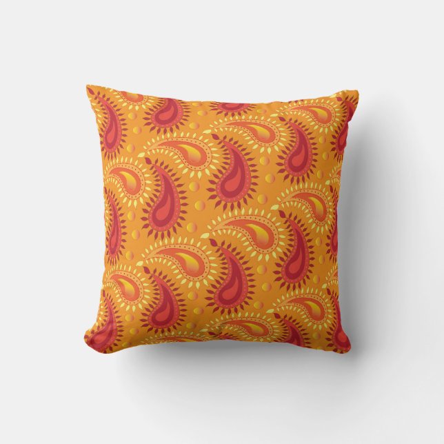 Coussin Oriental Orange Perse Motif Paisley (Recto)