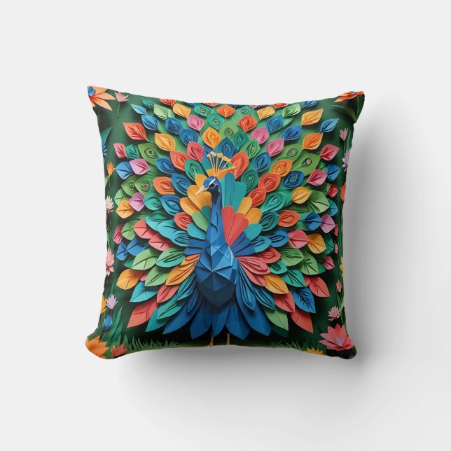 Coussin Origami Peacock  (Recto)