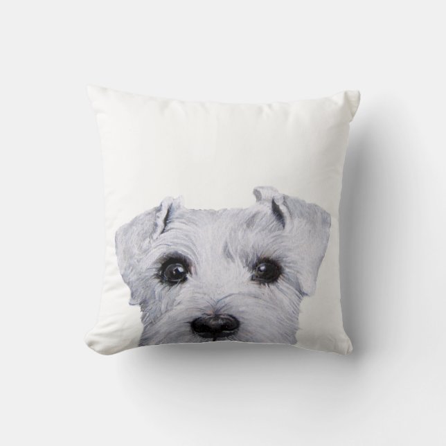 Coussin original blanc de schnauzer par le miart (Recto)