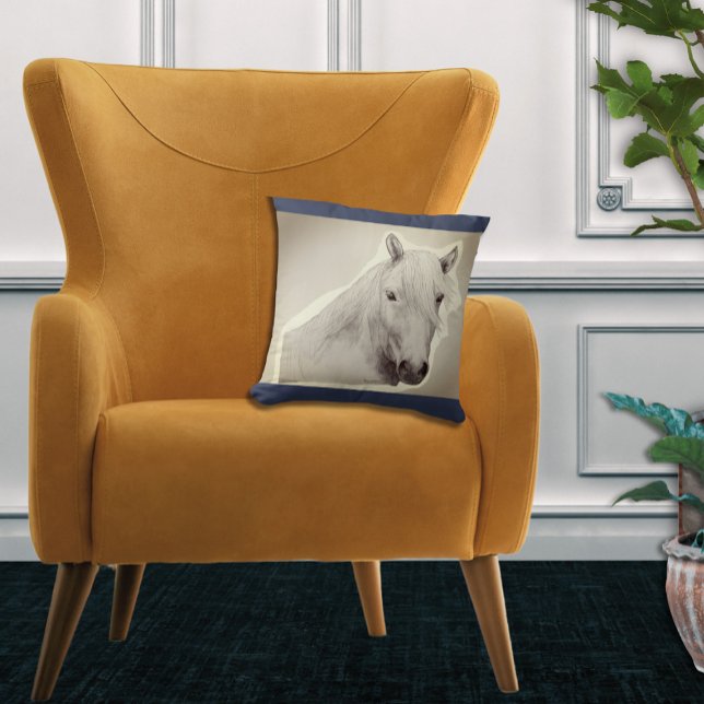 Coussin Original Cheval Spirit Animal Black White Dessin (Créateur téléchargé)