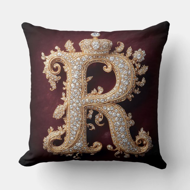 Coussin Ornate Gold 'R' orné de diamants (Recto)